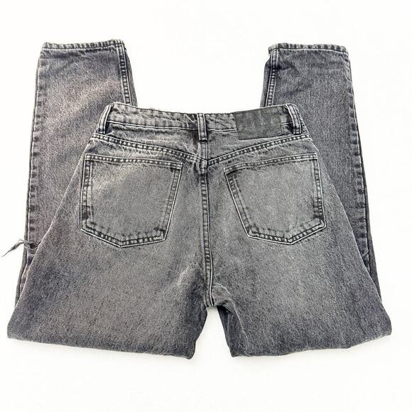 Zara Acid Wash Straight Leg Mom Style Denim Jean Rip Black Charcoal Wash Size 4 - Picture 5 of 8